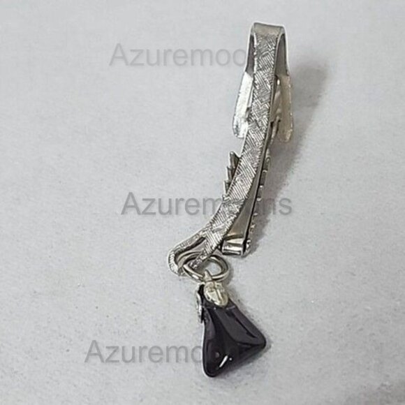 Vintage  Black Onyx Tie Clasp silver tone Tie Clip Simple And Elegant - Picture 1 of 6